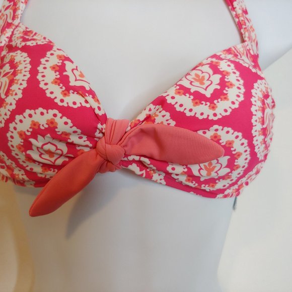 Boden Pink White Bikini Top Only US 6 Halter Strap - Picture 3 of 4